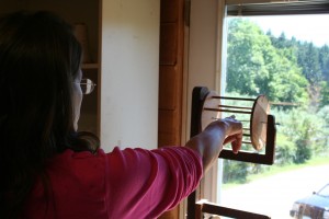 From the second floor of the barn which houses the mill operations and a fiber store, visitors can see the pastures too.